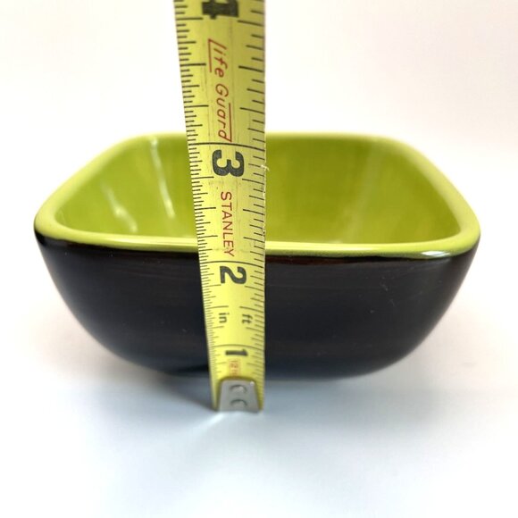 Vtg Gail Pittman Handcrafted Green DK Brown Square Ceramic Bowls Set Of 2 - Picture 11 of 11